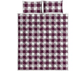 Burgundy And White Check Pattern Print Quilt Bed Set