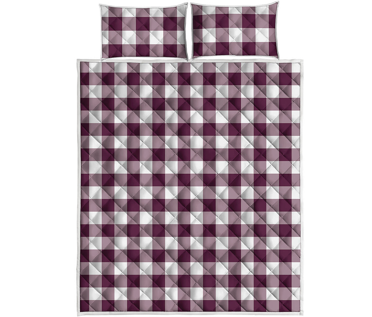 Burgundy And White Check Pattern Print Quilt Bed Set