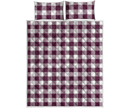 Burgundy And White Check Pattern Print Quilt Bed Set