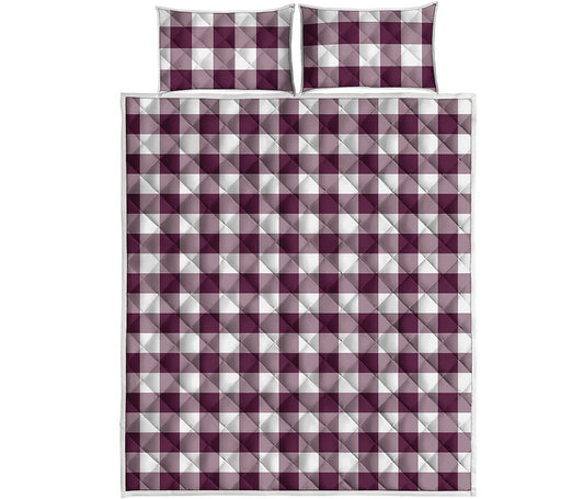 Burgundy And White Check Pattern Print Quilt Bed Set