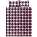 Burgundy And White Check Pattern Print Quilt Bed Set