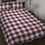 Burgundy And White Check Pattern Print Quilt Bed Set