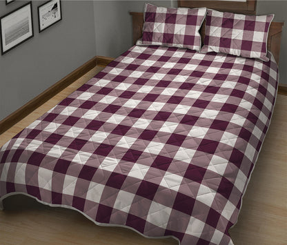 Burgundy And White Check Pattern Print Quilt Bed Set