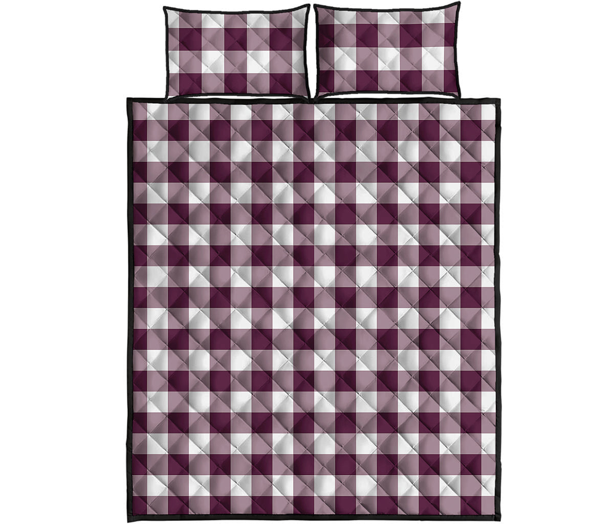 Burgundy And White Check Pattern Print Quilt Bed Set