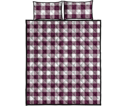 Burgundy And White Check Pattern Print Quilt Bed Set