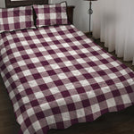 Burgundy And White Check Pattern Print Quilt Bed Set