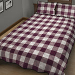 Burgundy And White Check Pattern Print Quilt Bed Set