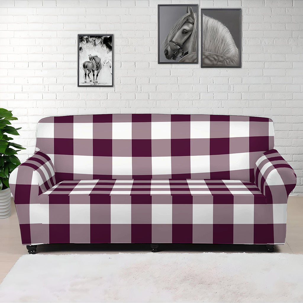 Burgundy And White Check Pattern Print Sofa Cover