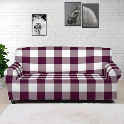 Burgundy And White Check Pattern Print Sofa Cover