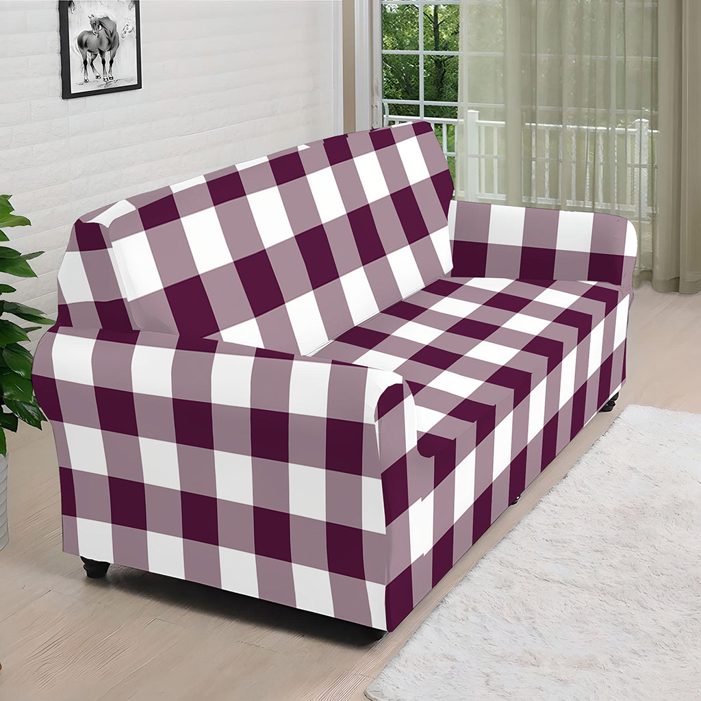 Burgundy And White Check Pattern Print Sofa Cover
