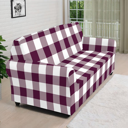 Burgundy And White Check Pattern Print Sofa Cover