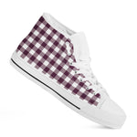 Burgundy And White Check Pattern Print White High Top Shoes