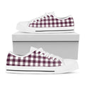 Burgundy And White Check Pattern Print White Low Top Sneakers