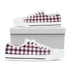 Burgundy And White Check Pattern Print White Low Top Shoes
