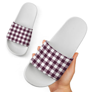 Burgundy And White Check Pattern Print White Slide Sandals