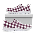 Burgundy And White Check Pattern Print White Running Shoes