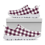 Burgundy And White Check Pattern Print White Sneakers