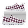 Burgundy And White Check Pattern Print White Sneakers