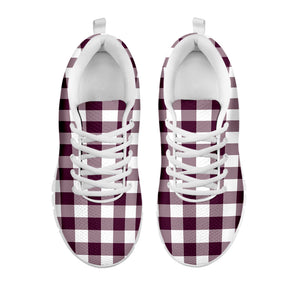 Burgundy And White Check Pattern Print White Sneakers