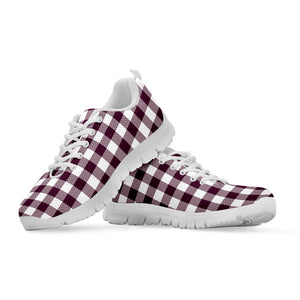 Burgundy And White Check Pattern Print White Sneakers