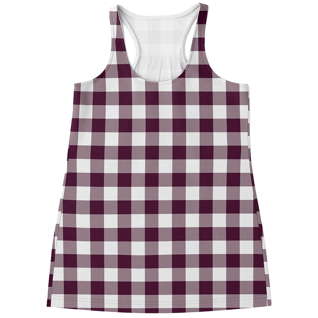 Burgundy And White Check Pattern Print Women's Racerback Tank Top