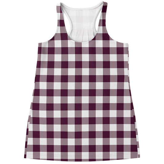 Burgundy And White Check Pattern Print Women's Racerback Tank Top