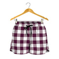 Burgundy And White Check Pattern Print Women's Shorts
