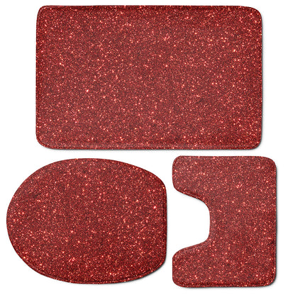 Burgundy Glitter Artwork Print (NOT Real Glitter) 3 Piece Bath Mat Set