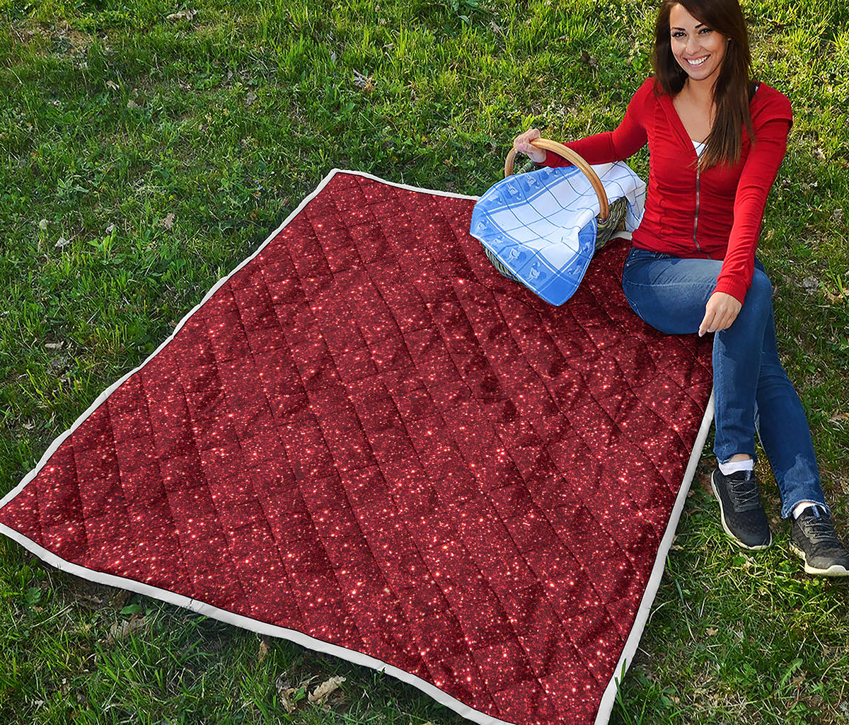 Burgundy Glitter Artwork Print (NOT Real Glitter) Quilt