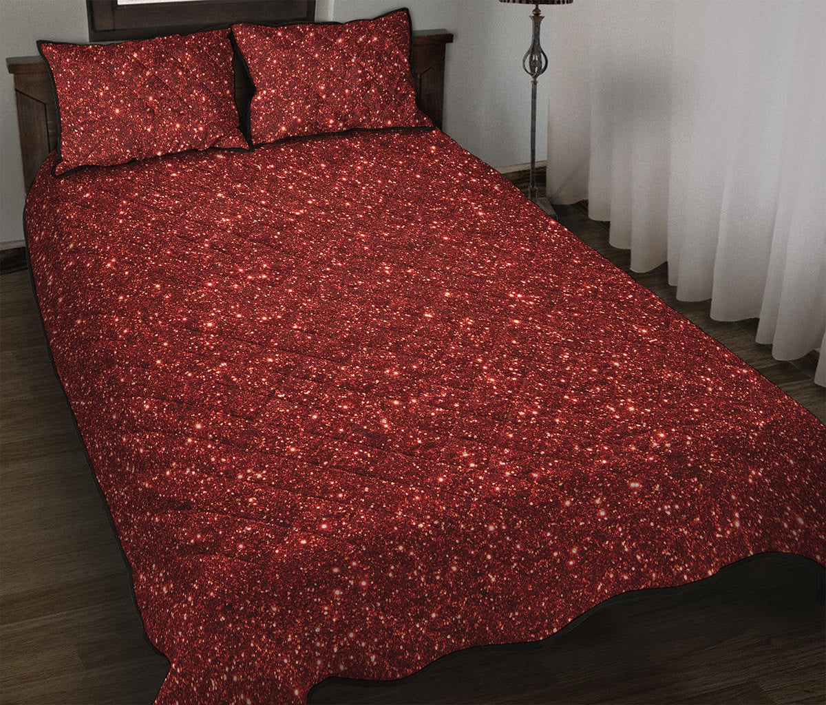 Burgundy Glitter Artwork Print (NOT Real Glitter) Quilt Bed Set