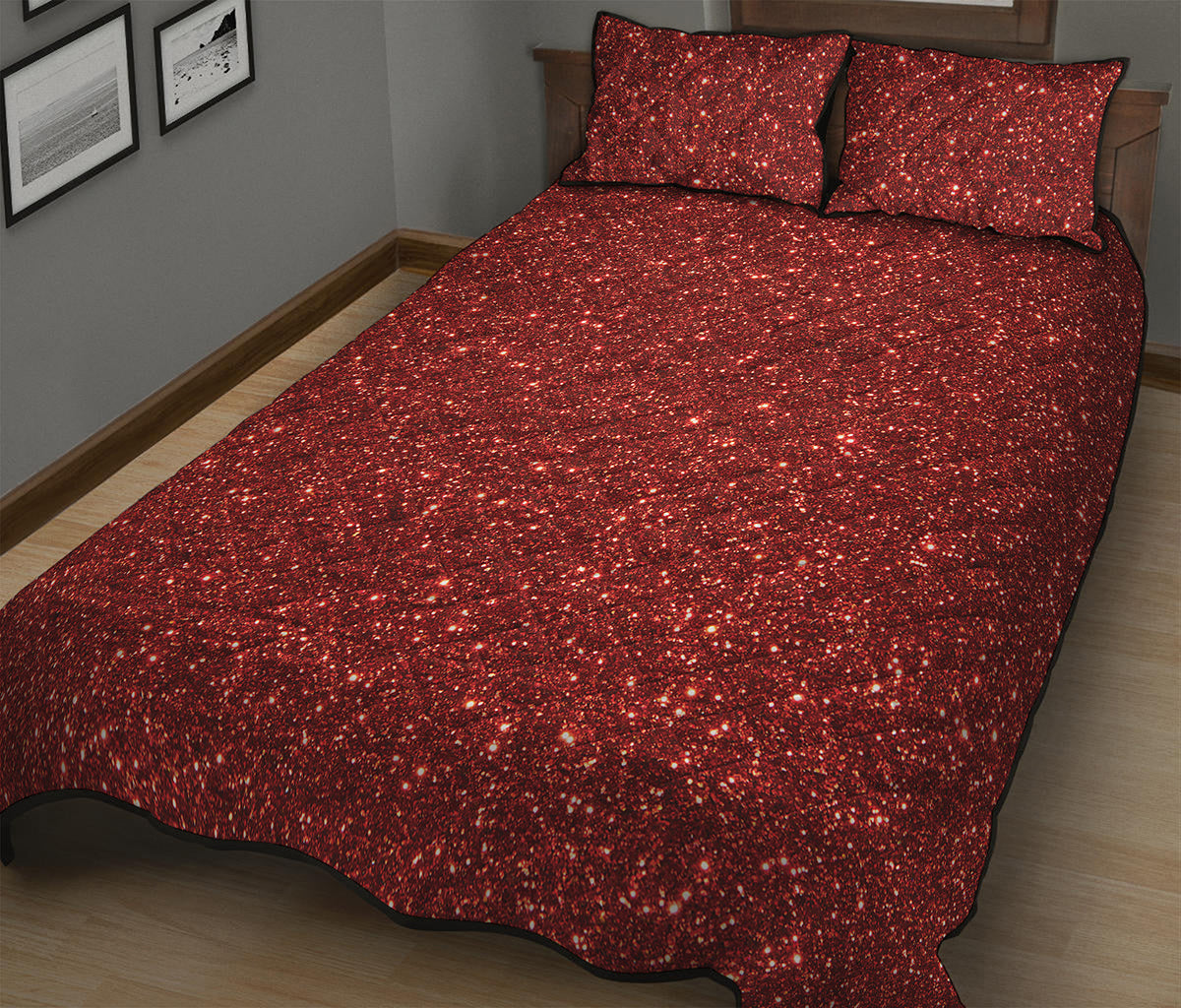 Burgundy Glitter Artwork Print (NOT Real Glitter) Quilt Bed Set