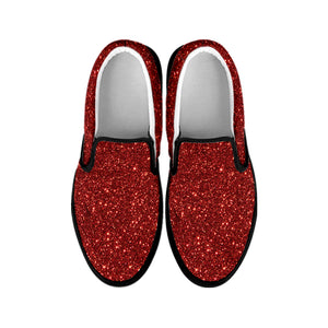 Burgundy Glitter Texture Print Black Slip On Shoes