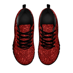 Burgundy Glitter Texture Print Black Sneakers