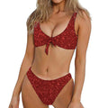 Burgundy (NOT Real) Glitter Print Front Bow Tie Bikini