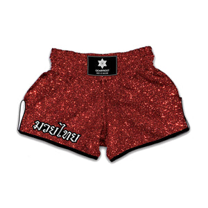 Burgundy Glitter Texture Print Muay Thai Boxing Shorts