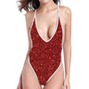 Burgundy Glitter Texture Print One Piece High Cut Swimsuit