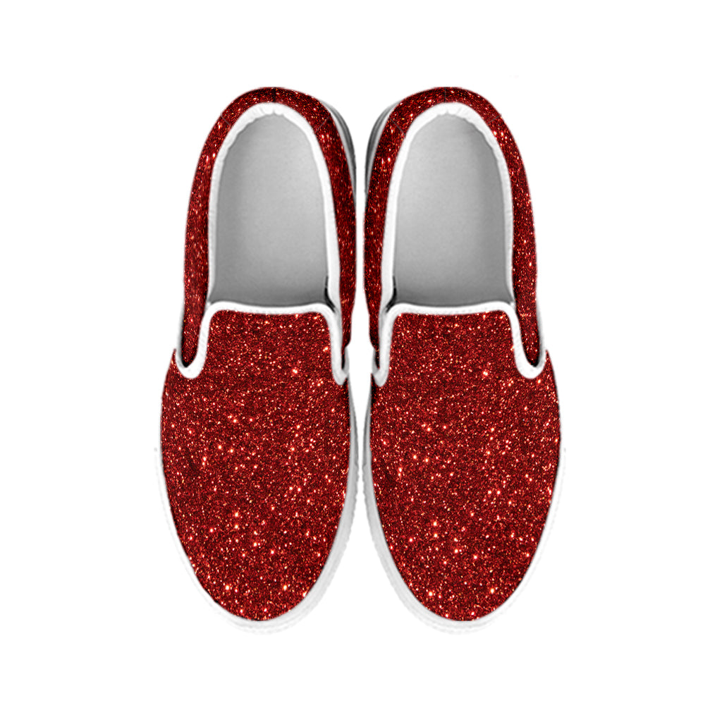 Burgundy Glitter Texture Print White Slip On Shoes