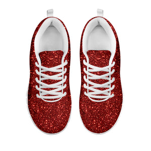 Burgundy Glitter Texture Print White Sneakers