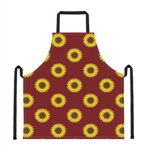 Burgundy Sunflower Pattern Print Apron