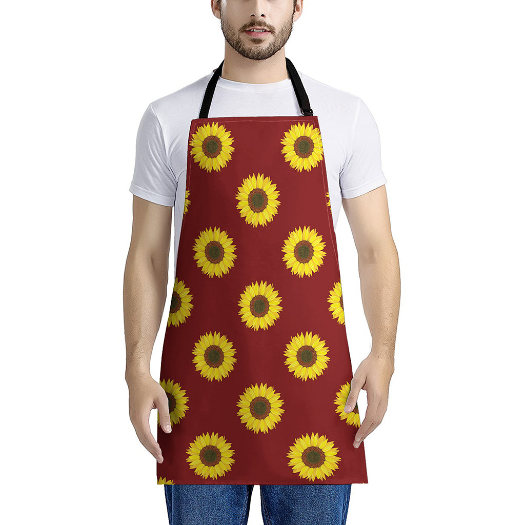 Burgundy Sunflower Pattern Print Apron