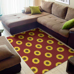 Burgundy Sunflower Pattern Print Area Rug