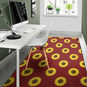 Burgundy Sunflower Pattern Print Area Rug