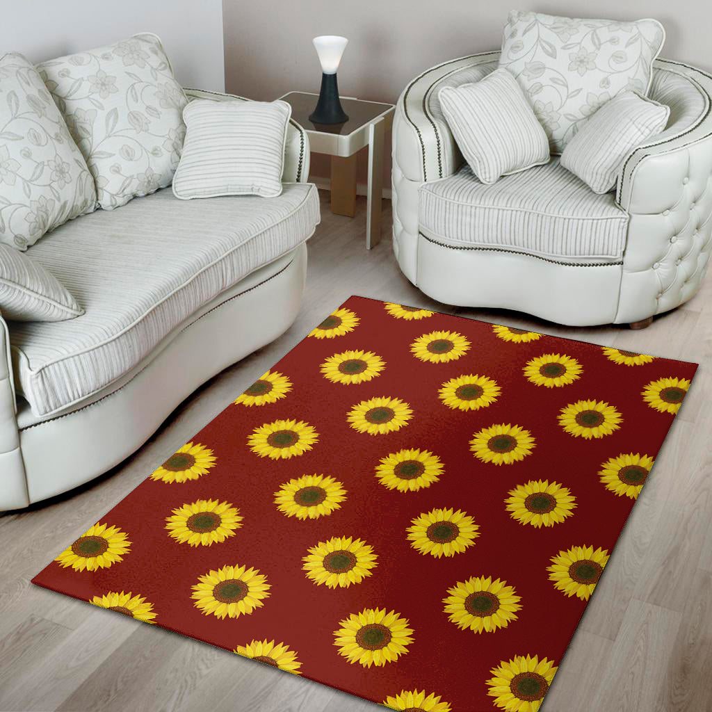 Burgundy Sunflower Pattern Print Area Rug