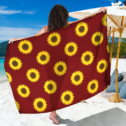 Burgundy Sunflower Pattern Print Beach Sarong Wrap