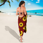 Burgundy Sunflower Pattern Print Beach Sarong Wrap
