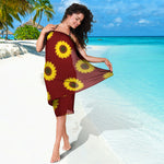 Burgundy Sunflower Pattern Print Beach Sarong Wrap