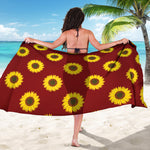 Burgundy Sunflower Pattern Print Beach Sarong Wrap