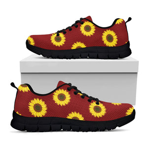 Burgundy Sunflower Pattern Print Black Sneakers