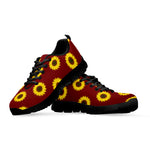 Burgundy Sunflower Pattern Print Black Sneakers