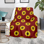 Burgundy Sunflower Pattern Print Blanket